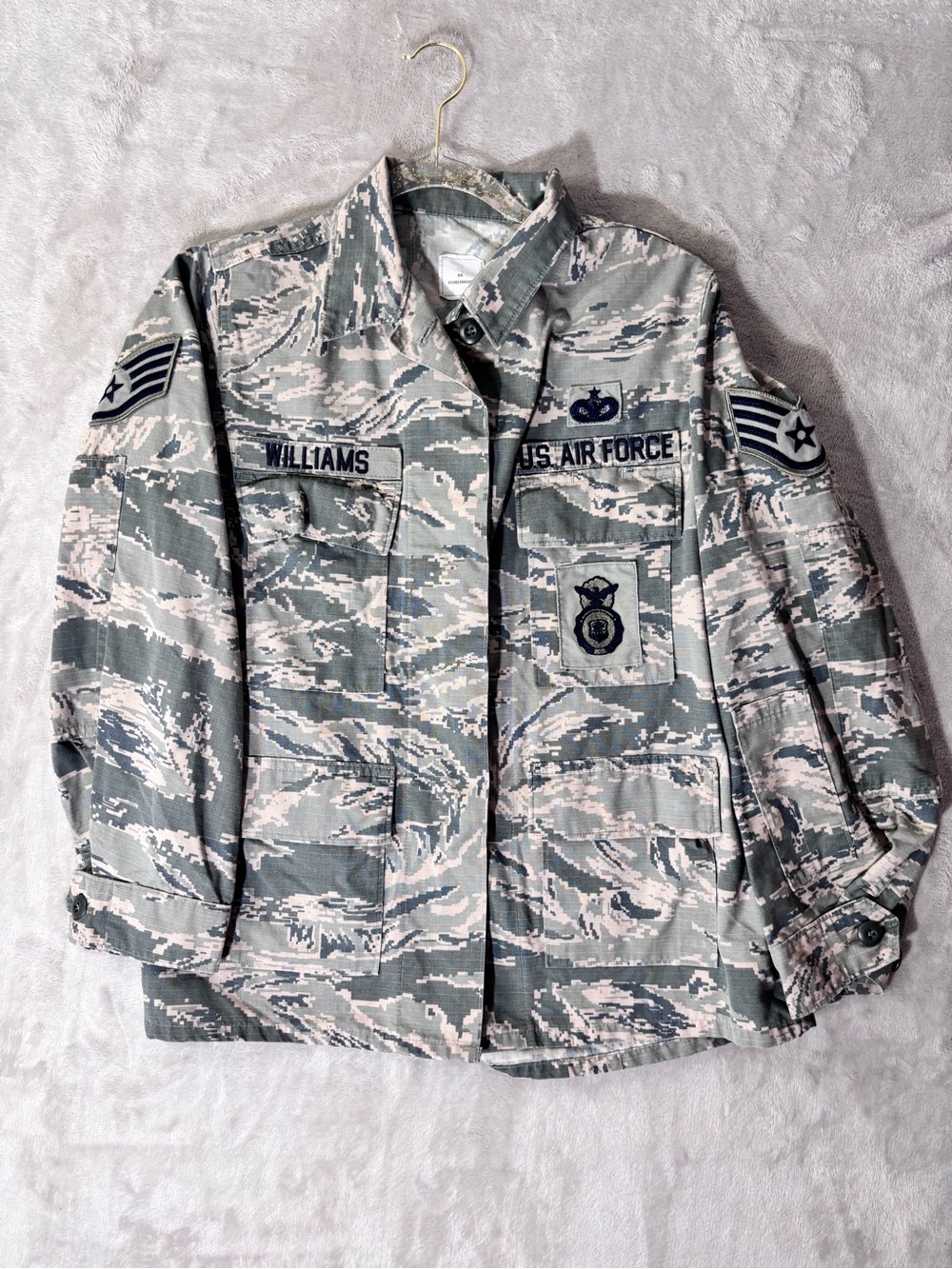 US Air Force ABU Women’s 6 S Utility Coat Digital Tiger Stripe Patches Military